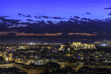 Acropolis and Athens at sunset