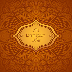 Template with abstract Zentangle Zendoodle seamless pattern   in brown gold colors for decoration tea coffee perfume cosmetic clothes and other things