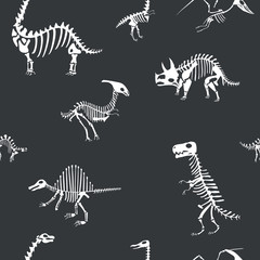 Vector dinosaur skeleton pattern. Dino seamless bone wrap background
