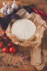 Cheese platter with herbs, homemade indian paneer