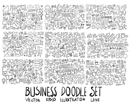 Big Set of Business illustration Hand drawn doodle Sketch line vector eps10