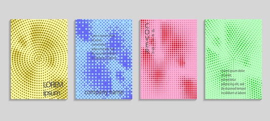 Minimalistic abstract vector halftone covers design. Future geometric template. Vector templates for placards, banners, flyers, presentations and reports