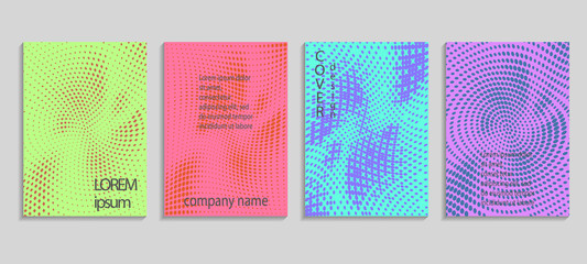 Minimalistic abstract vector halftone covers design. Future geometric template. Vector templates for placards, banners, flyers, presentations and reports