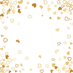 Flying gold hearts frame vector border. Background illustration with heart confetti love symbols for wedding invitation card template, Valentine's day love holiday banner frame in gold color.