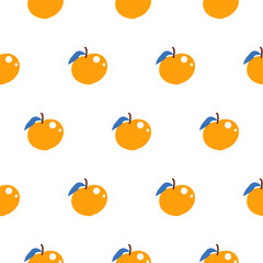 Bright summer juicy orange peach cartoon seamless vector pattern. Fun kid style repeat background.
