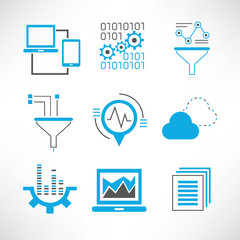 network, server and data analytics icons