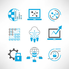 network, server and data analytics icons