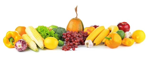 Crédence de cuisine en verre imprimé Légumes frais Composition of different fruits and vegetables on white background