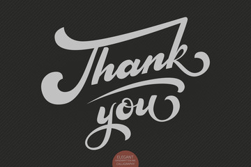 Hand drawn lettering Thank you. Elegant modern handwritten calligraphy. Vector Ink illustration. Typography poster on dark background. For cards, invitations, prints etc.