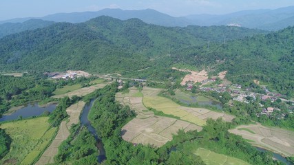 Laos Autour de Viang Vieng vue du ciel