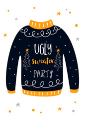 Ugly Sweater Christmas Party Invitation Card. Vector Template - 183639187