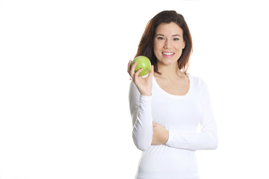 beautiful woman with green apple in her hand