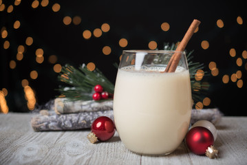 Egg nog with Christmas ornaments