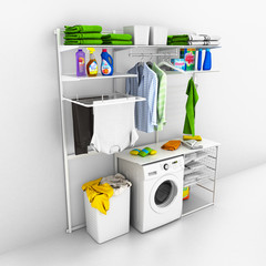 interior of home laundry on a white wall background 3d