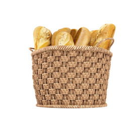 bread in wicker basket isolated on white background 3d without shadow