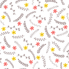 Cute floral seamless pattern with flowers and branches. Elegant template for fashion prints. Spring background with decorative elements