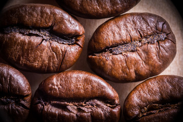 roasted coffee beans, close-up abstract background