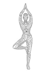 Graphic vector illustration of human doing Yoga in Tree Pose - 183640375