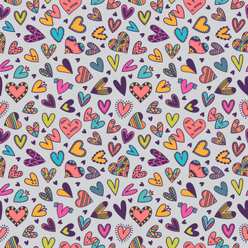 Cute seamless pattern with hand drawn hearts. Background for wedding or Valentine's Day design. Cute doodle elements