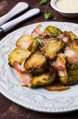 Fried Brussels sprouts with bacon