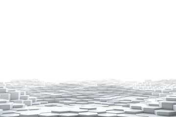 Abstract white hexagonal geometric layered. Futuristic hexagons surface. Future sci-fi concept background. 3D Rendering.