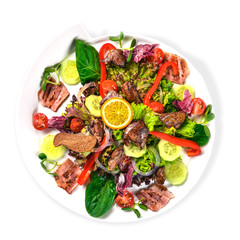 Salad with bacon and chicken liver.