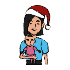 Mom with little baby christmas cartoon icon vector illustration graphic design