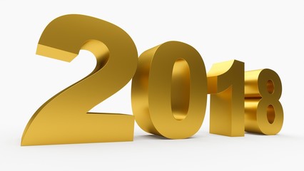 3D rendering 2018 golden isolated