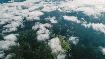 Carpathian mountains shot from drone at sunset