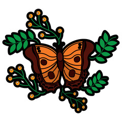 monarch butterfly animal insect with branch berries natural image vector illustration