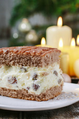 Traditional christmas cheesecake with chocolate topping.
