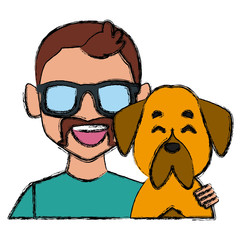 Man with dog cartoon icon vector illustration graphic design