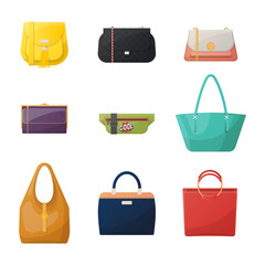 Women or woman, girl and lady fashion bag icons