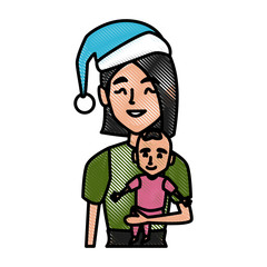 Mom with little baby christmas cartoon icon vector illustration graphic design