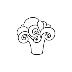 vector flat sketch style black and white contour ripe broccoli brussels sprout cabbage. Isolated illustration on a white background. Healthy vegetarian eating, dieting and lifestyle design object.