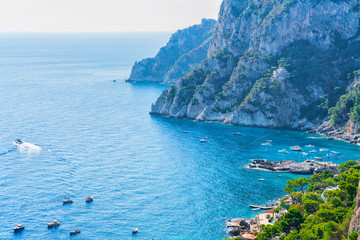 Ships at Marina Piccola in Tyrrhenian Sea of Capri Island