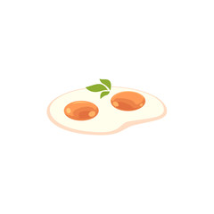 vector flat fried chicken egg with greenery icon for restaurant and cafe menu. Isolated illustration on a white background.