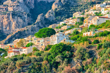 Positano town at Amalfi coast and Tyrrhenian sea