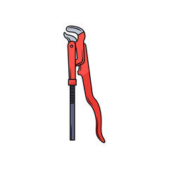 Red multifunctional pipe wrench, pliers, spanner, plumbing tool, hand drawn cartoon vector illustration isolated on white background. Traditional adjustable pipe wrench, pliers, spanner, plumbing tool