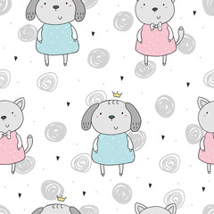 Seamless pattern with cute little dog. vector illustration