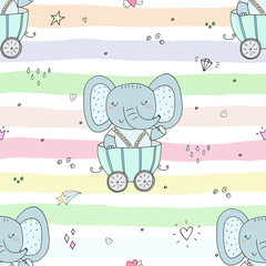Hand drawn seamless pattern with Cute elephant In the trailer. Pattern print for kids © iryna_boiko