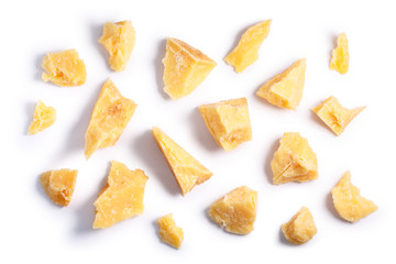 Hard mature Parmsean cheese pieces, paths, top