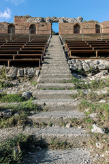 Fototapeta na wymiar stone stairs in greek theater in Taormina, Sicily 