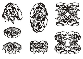 Tribal abstract mustang head symbols. Set of the double horse symbols ready for t-shirt design, tattoos, vinyl cutting and other