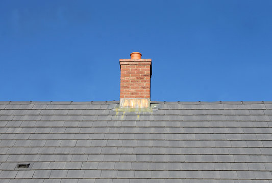 Gray tile roof and chimney