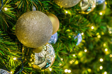 Close up golden christmas ball