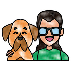 Woman with dog cartoon icon vector illustration graphic design