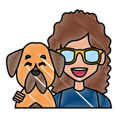 Woman with dog cartoon icon vector illustration graphic design