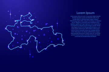 Map Tajikistan from the contours network blue, luminous space stars for banner, poster, greeting card, of vector illustration