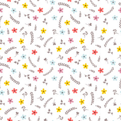 Seamless pattern with cute flowers. Nature background. Floral decorative elements